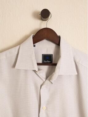 David Donahue XL White Micro Check Dress Shirt